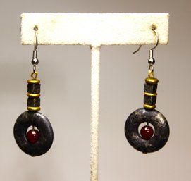 Pair Contemporary Stone And Genuine Garnet Pierced Pierced Earrings