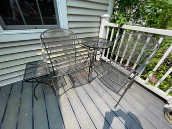 TWO BROWN JORDAN OUTDOOR ARMCHAIRS WITH TWO STANDS