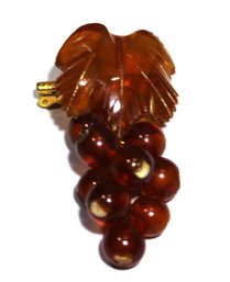 Vintage Genuine Amber Sprig Of Grapes Brooch Signed