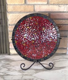 Large Glass Mosaic Dish With Metal Trim And Stand