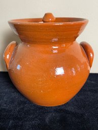 Vintage Jugtown Redware Crock & Cover With Applied Handles