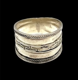 Vintage Large Sterling Silver Etched Ring, Size 10.5