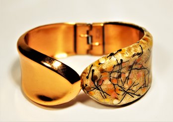 AWESOME Renoir Matisse Enamel On Copper MCM Vintage Clamper Hinged Cuff Bracelet