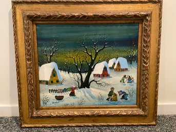 Signed Kowalski Oil Painting On Canvas Winter Landscape 33x29' Framed