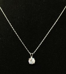 Lovely Diamonique 14K White Gold 9 Inch Rope Chain With CZ Pendant