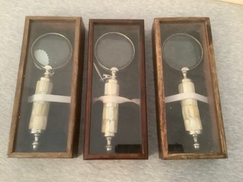 Mother Of Pearl Handled Magnifying Glass Lot Of 3 With Cases