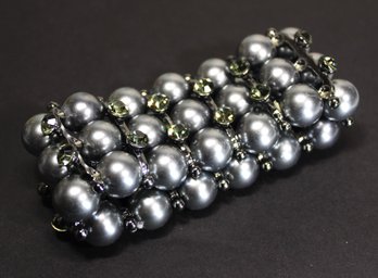 Large Contemporary Faux Pearl And Rhinestone Wide Bracelet