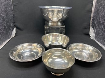 5pc Silver Plate And Pewter Bowl Lot - All Engraved