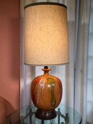 Incredible Vintage 1960s / 1970s Midcentury / MCM Modern Pottery Lamp With Tall Drum Shade - FABULOUS ! WOW !