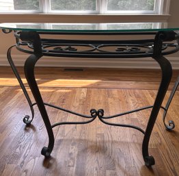 Wrought Iron Glass Top Demilune Table