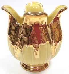 YELLOW WEEPING GOLD VASE: Hollywood Regency, 4.75' Tall, Flared Top, Vintage Pottery
