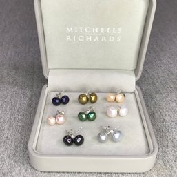 $225 Retail Price (8) Pairs Of Genuine Cultured Pearl Earrings - 925 / Sterling Silver Posts - Very Pretty !