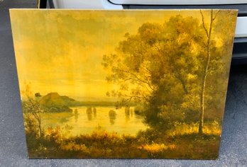 Trees W/reflection In Water Painting  ~ Signed John K ~ Oil On Canvas