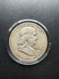 1958-D Benjamin Franklin Silver Half Dollar