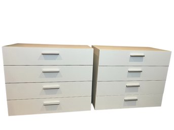 Pair Of Modernist White Four-Drawer Nightstands Or Dressers