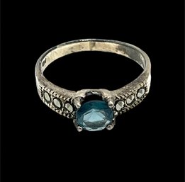 Vintage Sterling Silver Marcasite Blue Topaz Ring, Size 7.5