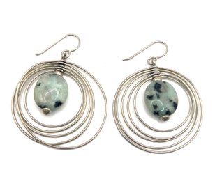 Vintage Sterling Silver Open Circle Stone Dangle Earrings