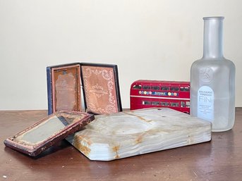 An Antique Quartz Ash Tray, Photo Frames And More