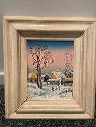 Landscape Of Winter Scene Oil On Canvas Painting Signed Sibinovic 15x17' Framed