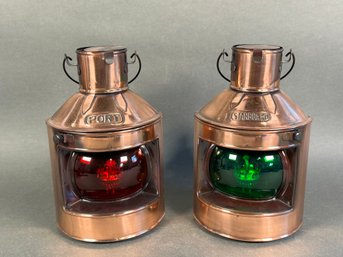 Penco Green & Red Port/Starboard Nautical Marine Copper Toned Lanterns