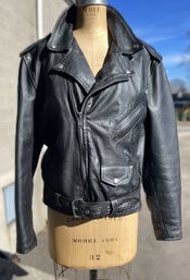 Black Leather Motorcycle Jacket By First- Size 42