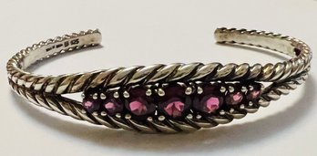 VINTAGE STERLING SILVER PINKISH PURPLE GEMSTONE CUFF BRACELET