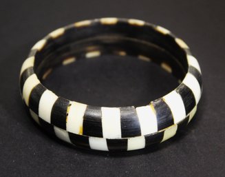 Vintage Bone And Ebony Inlaid Bangle Bracelet