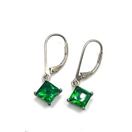 Vintage Sterling Silver Emerald Green Color Dangle Earrings