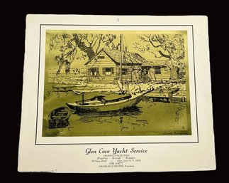Lionel Barrymore 'Point Pleasant' Gold Foil Etching From Glen Cove Yacht Service 1975 Calendar