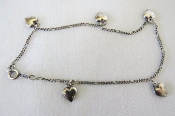 Women's Sterling 9' Ankle Bracelet With Heart Charms - Italy