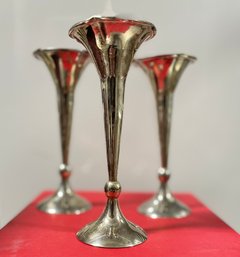 Set Of 3 Silver Plated Bud Vases