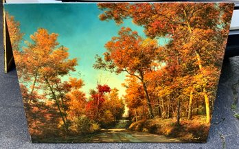 Fall Scene Painting ~ Signed Wells ~ Oil On Canvas