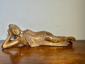 Fabulous Vintage Handcarved Giltwood Reclining Buddha