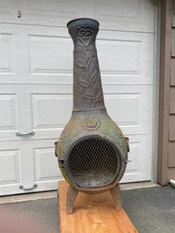 Outstanding Thick, Heavy And Ornate Cast Iron Wood Burning Chiminea 53' Tall. No Shipping. Bring Help To Load.