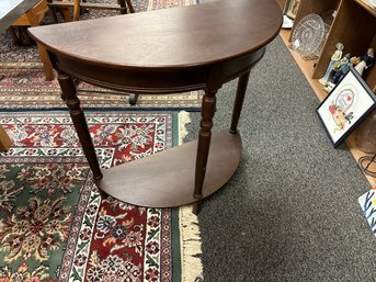 Half Moon Table With Shelf On Bottom