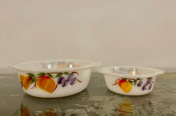 Two Vintage Fire King Fruit Decorated Casserole Bakers