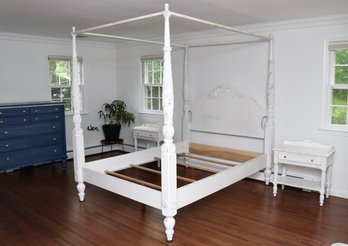 Ethan Allen Queen White British Classics Plantation Canopy Poster Bed