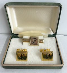 Vintage Chi Rho Cuff Links With Tie Clip