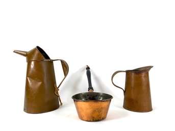 Copper Trio Water Pitchers And Ladle