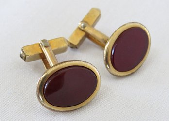 Vintage 1940's  Pair Of  Men's 12 Kt Gold Filled Cufflinks With Cabochon Stones By Swank