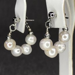 Very Pretty Brand New 925 / Sterling Silver & Genuine Cultured Baroque Pearl Earrings - Very Pretty Pair !