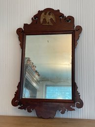 ANTIQUE CHIPPENDALE STYLE CARVED MAHOGANY MIRROR WITH EAGLE CREST