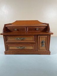 Vintage Wooden Jewelry Box With Ring Drawer