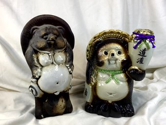 Ceramic Sake Containers Including Japanese Raccoon Dog