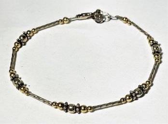 Fine Sterling Silver And Gold Over Sterling Silver Bracelet 925 About 8' Long