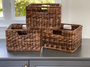 Woven Wicker Water Hyacinth Baskets- Set Of 3
