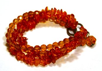 Triple Strand Genuine Amber Beaded Bracelet With Silver Clasp