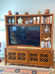 Carved Bamboo Style Framed Wood Entertainment Unit 6.2ftx22inx6.6ft Elegant Designer Style Quality Solid