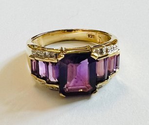 STUNNING GOLD OVER STERLING SILVER AMETHYST AND WHITE STONE RING