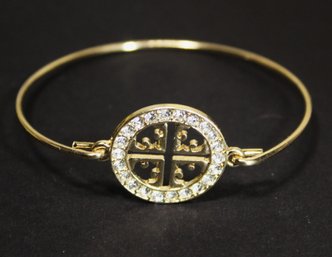 Gold Tone Bangle Bracelet Having Cross And Rhinestones